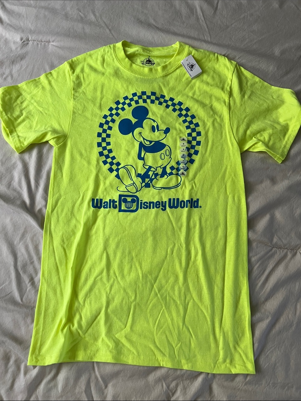 Disney Neon Yellow Tee with Blue Mickey Graphic